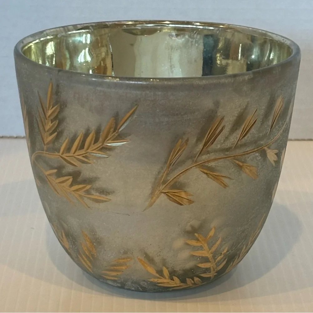 Anthropologie Silver/gold Etched Leaves Autumn Splendor Planter NWT